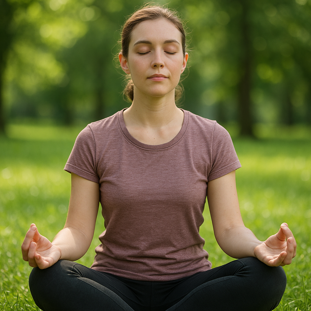 a lady meditating, being mindful
