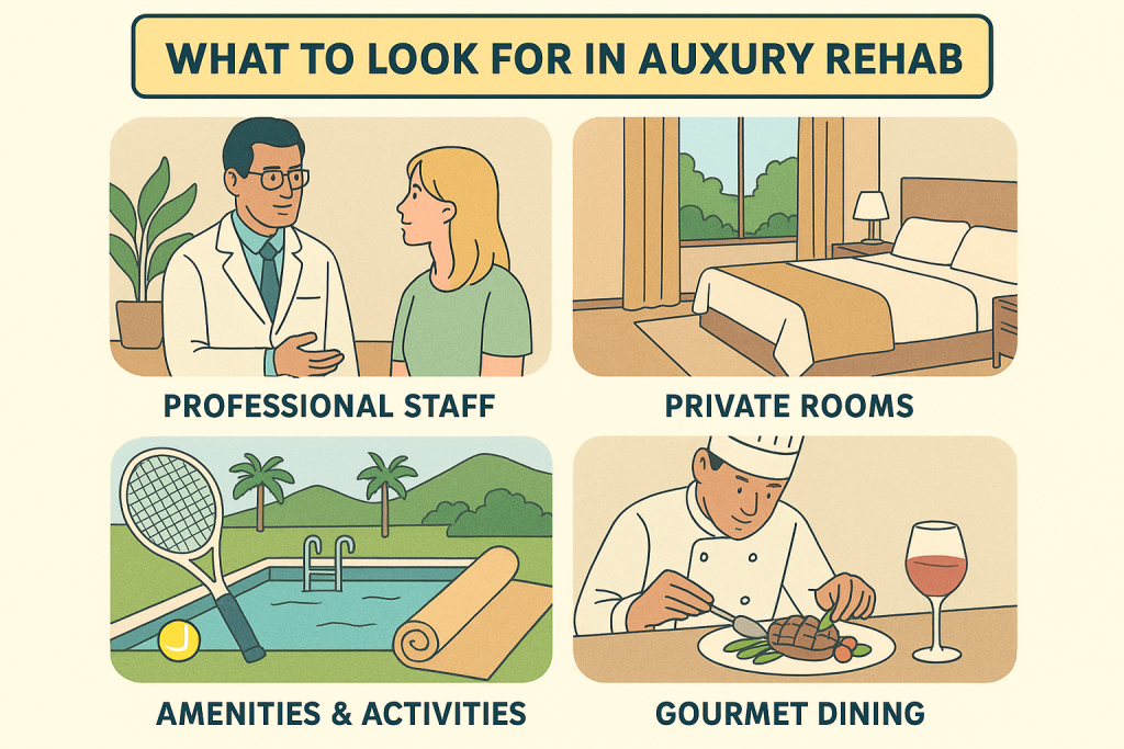 illustration showing what to look for in a luxury rehab