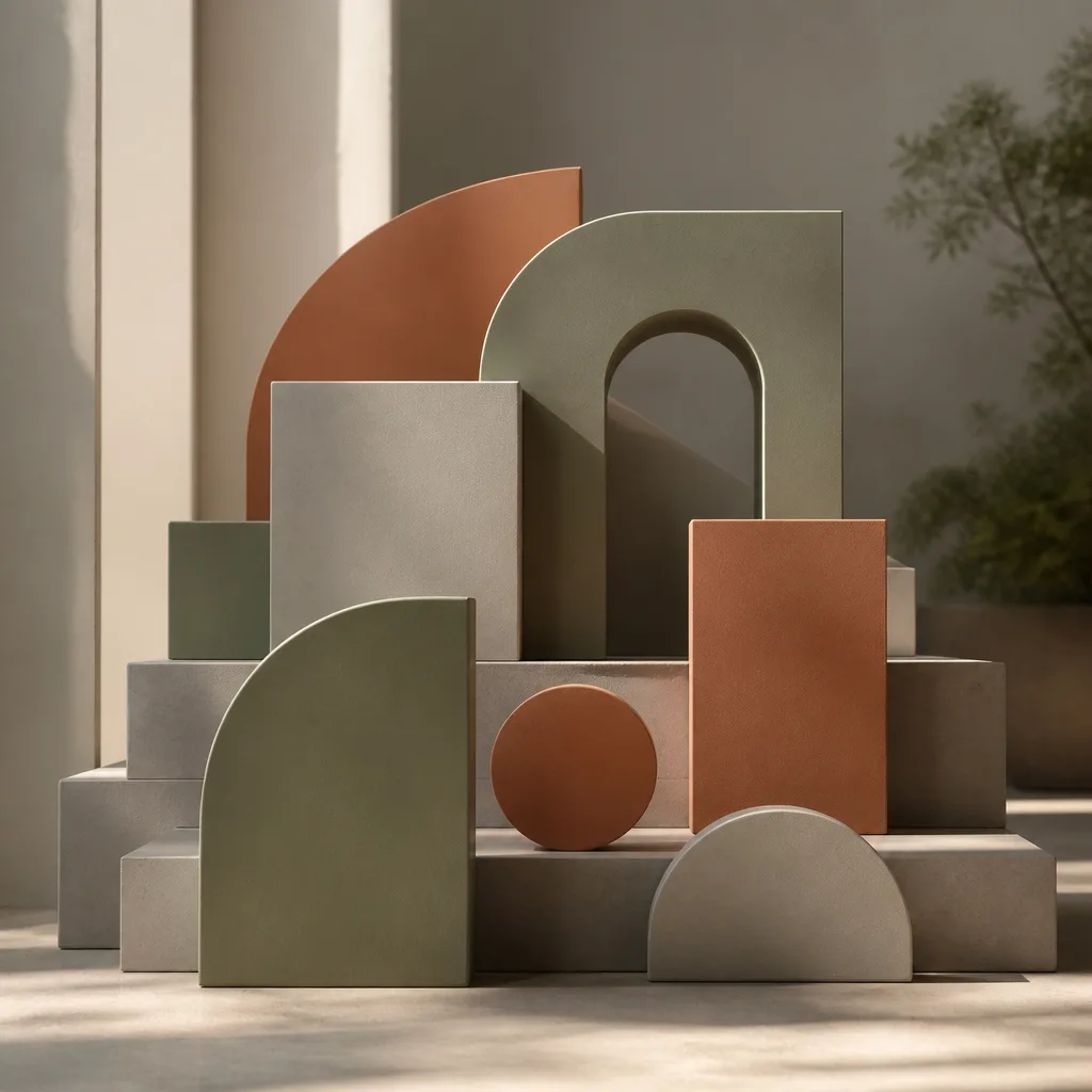 Abstract composition of layered geometric shapes symbolizing structure.
